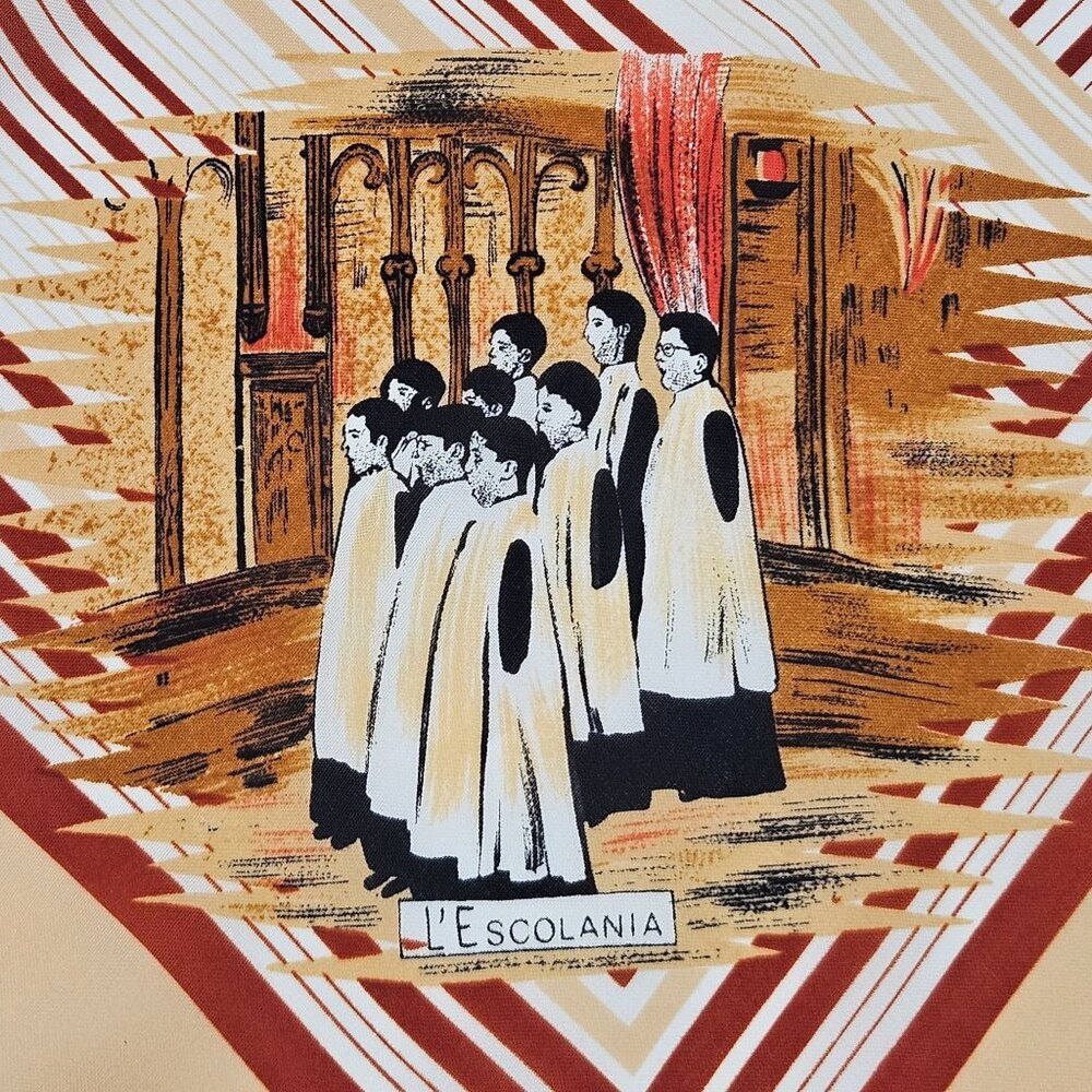 Montserrat Scarf Womens Italian Polyester Religious Cultural Art Beige Red - Picture 3 of 10